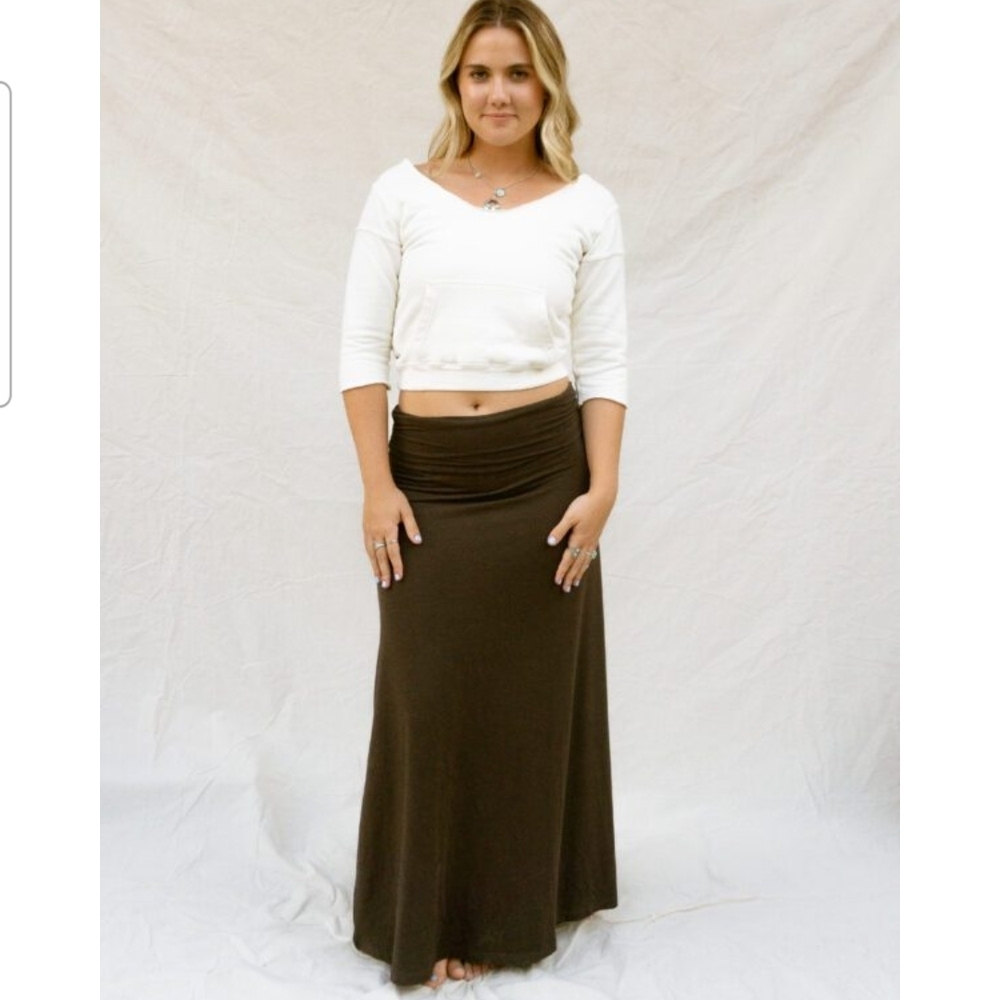 Marcel Bambo Women's D Brown Maxi Skirt with Fold-Over Waist Size S/M